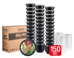 Plastic Black Round Container 32oz – 150Set