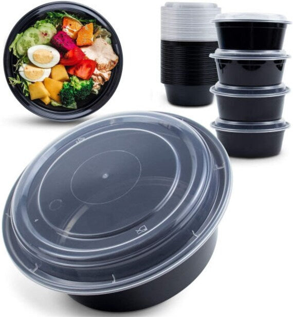 Plastic Black Round Container 32oz – 10set