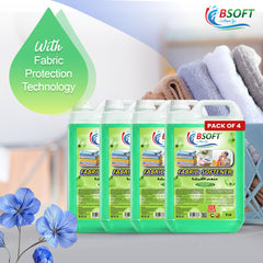 BSOFT Fabric Softener Concentrated Liquid With Fresh Green 5L Long-Lasting Freshness, Gentle Soft Care for Clothes, Safe for All Fabrics (Pack of 4)