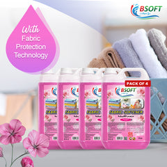 BSOFT Fabric Softener Concentrated Liquid With Rose Musk Fragrance 25L Long-Lasting Freshness, Gentle Soft Care for Clothes, Safe for All Fabrics (Pack of 4)
