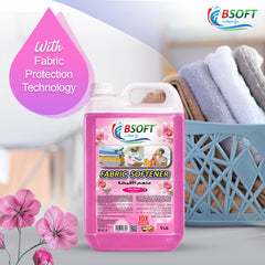 BSOFT Fabric Softener Concentrated Liquid With Rose Musk Fragrance 5L Long-Lasting Freshness, Gentle Soft Care for Clothes, Safe for All Fabrics