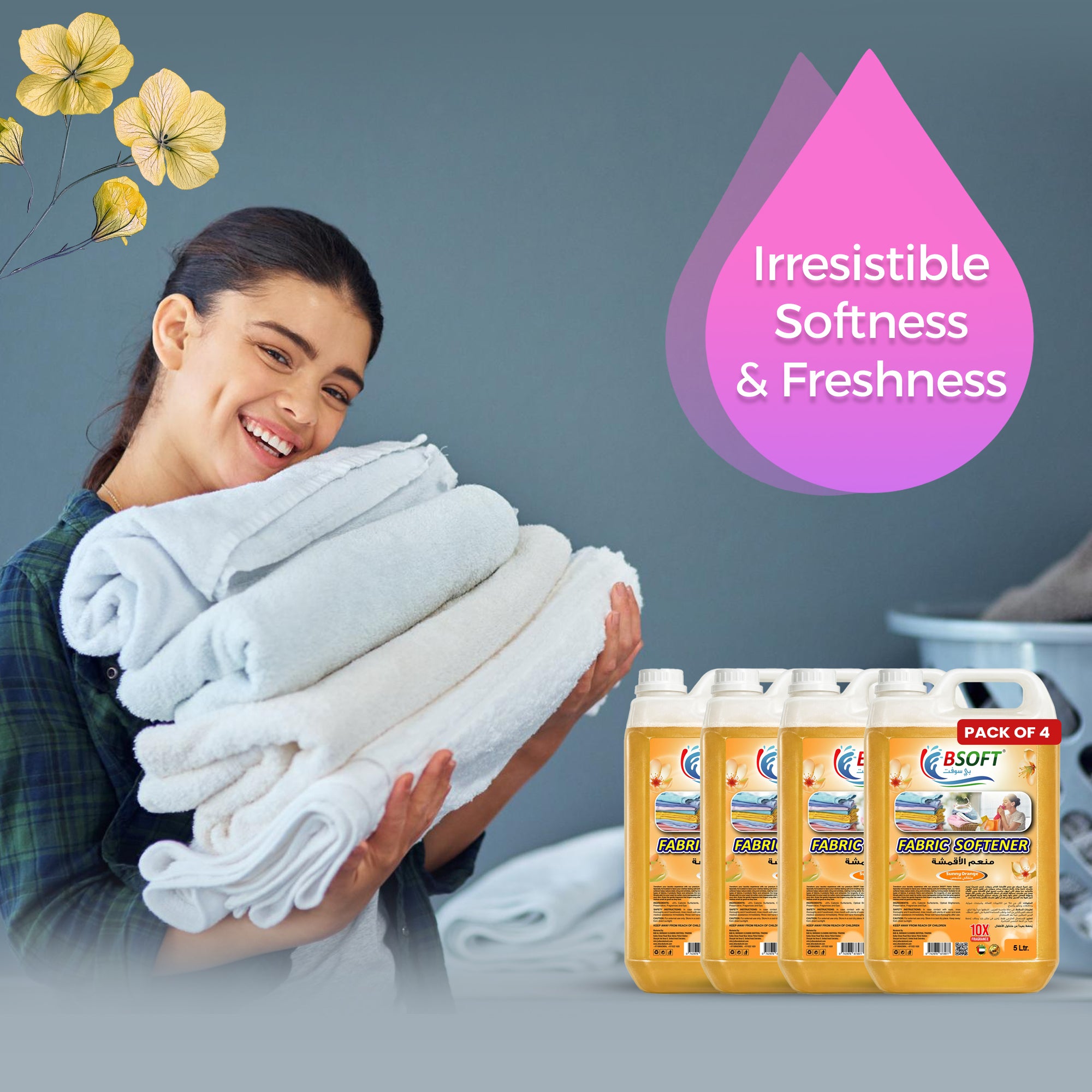 BSOFT Fabric Softener Concentrated Liquid With Sunny Orange Fragrance 5L 4PCS Catton