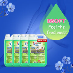 BSOFT Fabric Softener Concentrated Liquid With Fresh Green 5L Long-Lasting Freshness, Gentle Soft Care for Clothes, Safe for All Fabrics (Pack of 4)