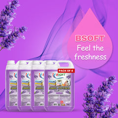 BSOFT Fabric Softener Concentrated Liquid With Royal lavender Fragrance 5L Long-Lasting Freshness, Gentle Soft Care for Clothes, Safe for All Fabrics (Pack of 4)