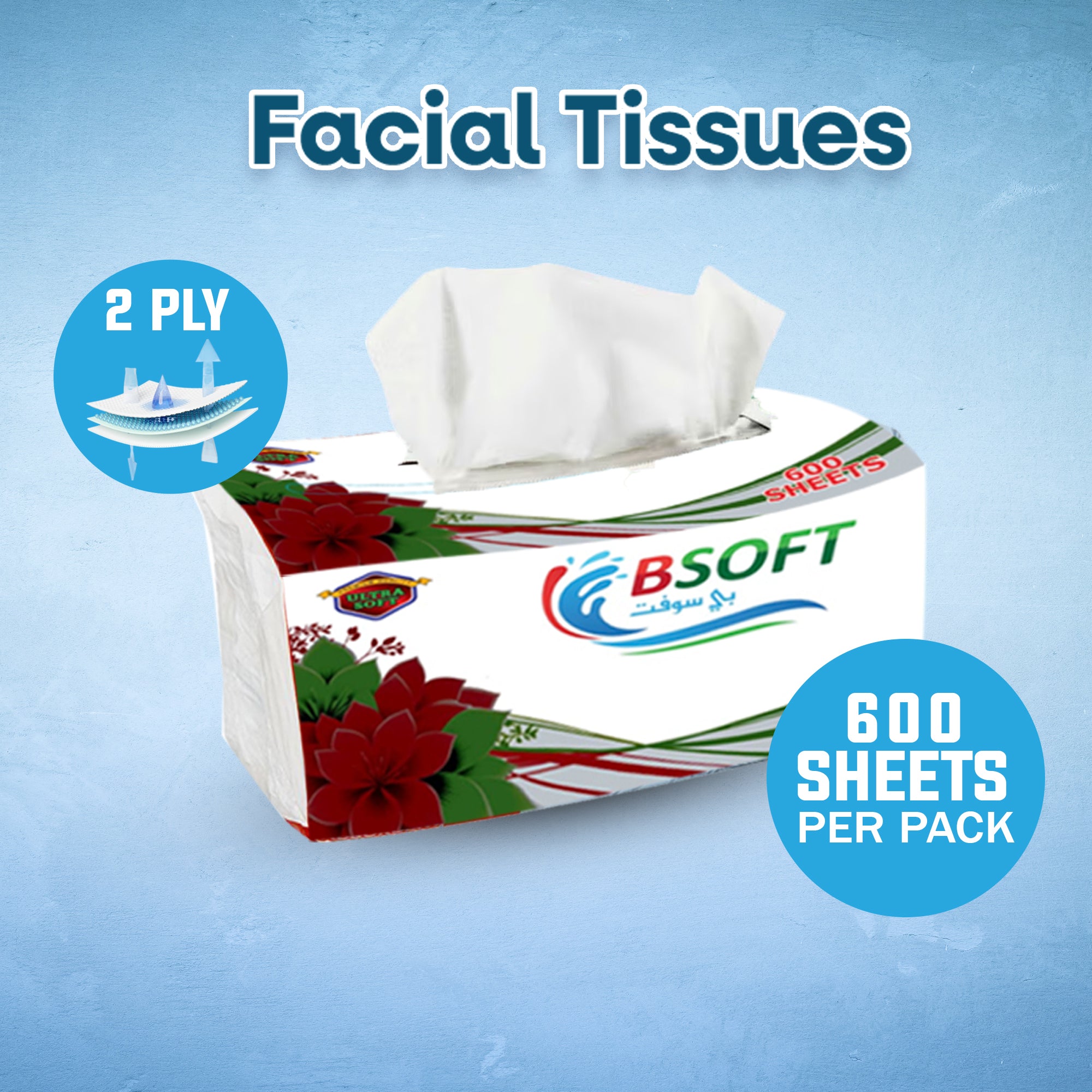 BSoft Facial Tissue 600 Sheets 2-Ply (Pack of 30)