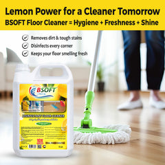 BSOFT Antibacterial Power Floor Cleaner Fresh Lemon Scent 5L – Multi-Surface Cleaning Solution, Removes Germs & Odors, Long-Lasting Freshness