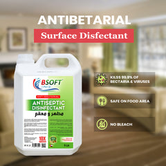 BSOFT Antiseptic Antibacterial Disinfectant Liquid 5L – Multi-Purpose for Wounds, Clothes, and Floor Cleaning – Powerful Germ Protection