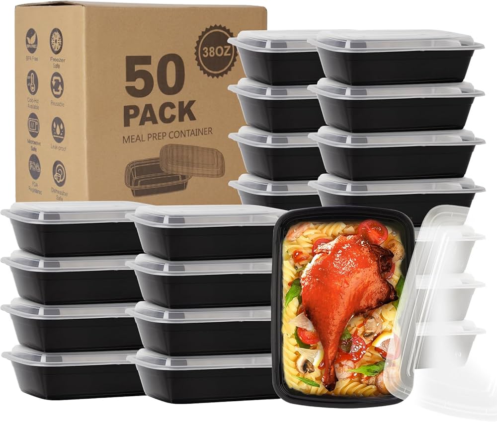 Plastic Black Container Rectangular 38oz –150Set
