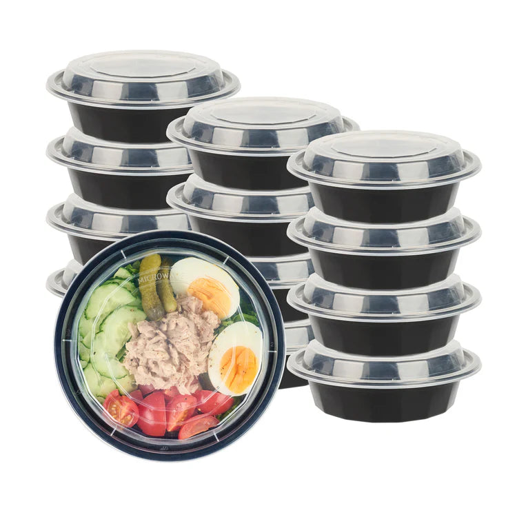 Plastic Black Round Container 16oz –10Set